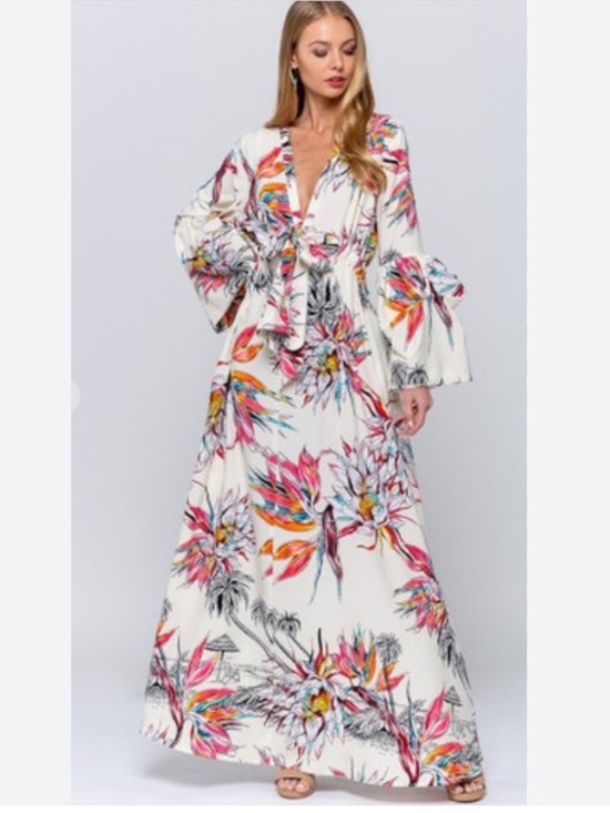 Tops - Floral V-Neck Tie-Front maxi dress European Size 40 ( US 8-10)